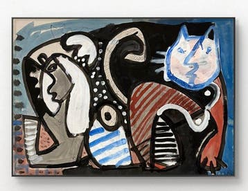 Gundi Falk (1966) - Félin Bleu (Composition Totémique), Antiek en Kunst