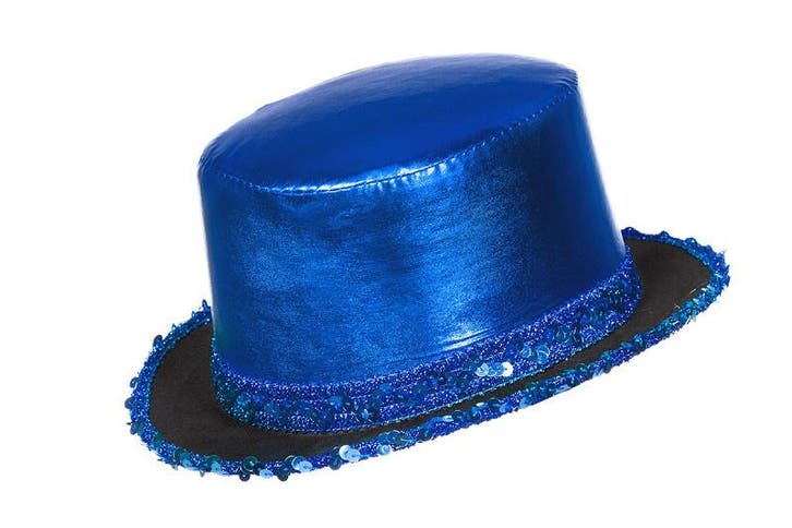 Hoge hoed lamee met paillettenband blauw, Kleding | Dames, Carnavalskleding en Feestkleding, Nieuw, Ophalen of Verzenden
