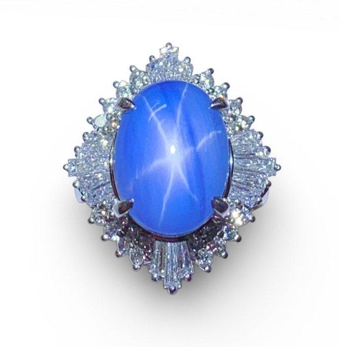 Ring Platina Stersaffier - Diamant - Star Sapphire Burma, Sieraden, Tassen en Uiterlijk, Ringen