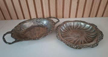 Schaal (2) - Tin - Set van 2 florale schalen