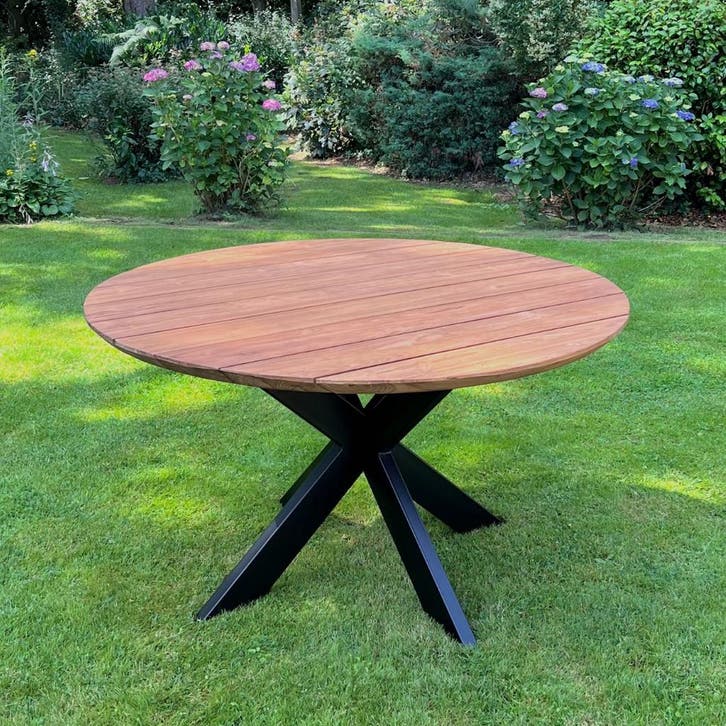 Ronde tuintafel met stalen kruispoot -  120 cm, Tuin en Terras, Tuintafels, Ophalen of Verzenden