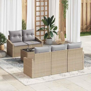 vidaXL Bankstel 6 st Beige en Licht Grijs poly rattan, Verzenden, Nieuw, 6 zitplaatsen