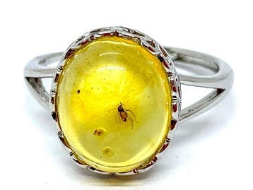 Baltische barnsteenring met een uniek insect - heldere ovale, Antiek en Kunst