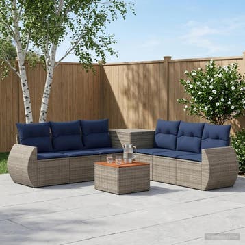 vidaXL Bankstel 8 st Grijs en Marineblauw Poly Rattan en, Huis en Inrichting, Verzenden, Nieuw