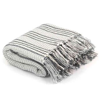 vidaXL Plaid strepen 220x250 cm katoen grijs en wit, Huis en Inrichting, Verzenden, Nieuw, Grijs
