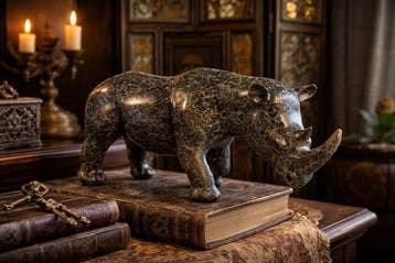 sculptuur, Imposante Neushoorn - 26 cm - Brons