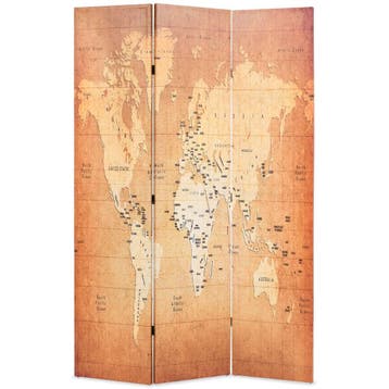 vidaXL Kamerscherm inklapbaar wereldkaart 120x170 cm geel, Verzenden, Nieuw