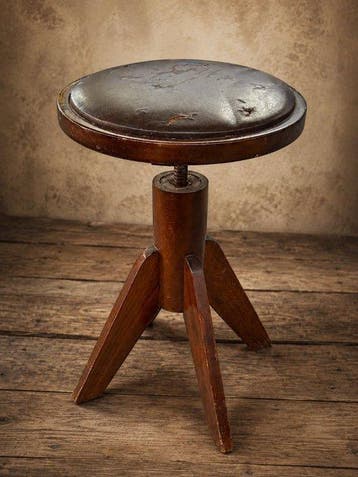 Kruk - Hout, Leder, Metaal - pianostoel