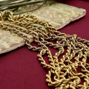 Gouden gedraaide schakelketting/sautoir | 90 cm, Ophalen of Verzenden, Gebruikt, Goud, Goud