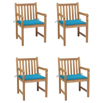 vidaXL Tuinstoelen 4 st met blauwe kussens massief teakhout, Tuin en Terras, Tuinstoelen, Verzenden, Nieuw, Hout