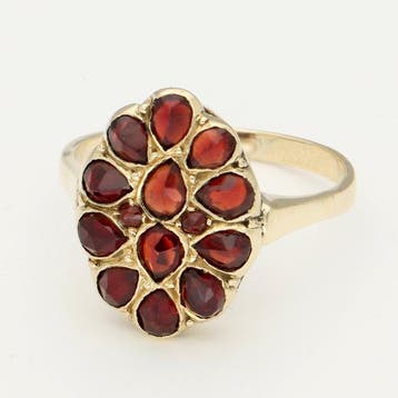 Ring - 14 karaat Geel goud - Granaat, Sieraden, Tassen en Uiterlijk, Ringen, Nieuw