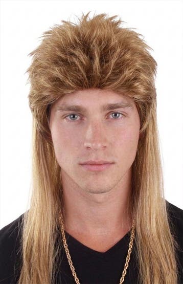 Mullet Pruik Lang Donkerblond Matje Blond Bruin Rocker New K, Ophalen of Verzenden, Nieuw, Overige maten, Carnaval