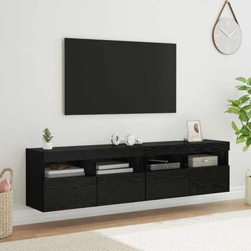 vidaXL TV Wandkasten 2 st Zwart Eiken Bewerkt hout, Verzenden, Nieuw, 50 tot 100 cm, Minder dan 100 cm