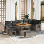 vidaXL Tuinbankenset 9 pcs Grijs poly rattan, Verzenden, Nieuw, Rotan, Meer dan 8 zitplaatsen
