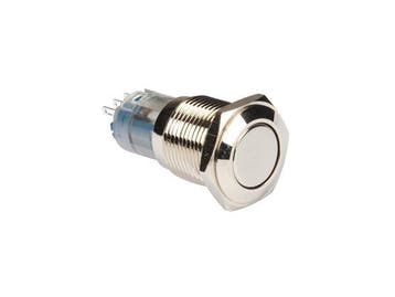 Drukschakelaar 16mm rond - 1NO, 1NC - 12V - Zilver, Ophalen of Verzenden, Nieuw, Schakelaar
