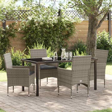 vidaXL Tuin eettafelset met kussen 5 pcs Grijs poly rattan, Verzenden, Nieuw, Rotan, 5 zitplaatsen