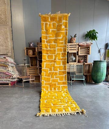 Marokkaanse gele loper van wol - Vloerkleed - 410 cm - 90 cm, Nieuw