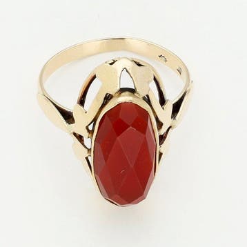 Ring - 14 karaat Geel goud - Carneool, Sieraden, Tassen en Uiterlijk, Ringen, Nieuw