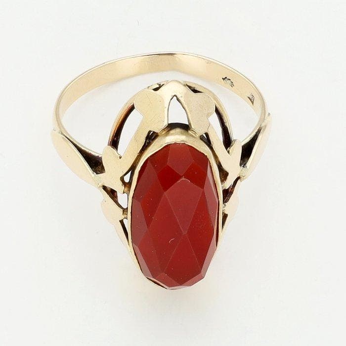 Ring - 14 karaat Geel goud - Carneool, Sieraden, Tassen en Uiterlijk, Ringen