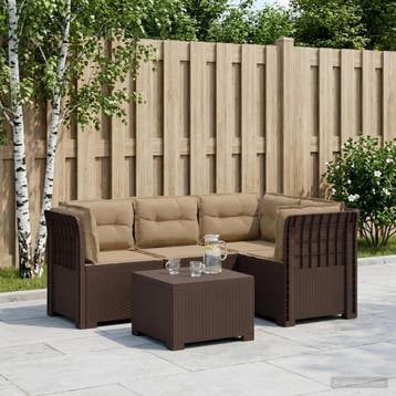 vidaXL 4-Persoons Tuinbank met Kussens Rieten Look PP Bruin, Verzenden, Nieuw