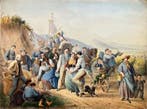 Johann Jakob Serr - Herbstfest bei Rhodt kolorierte, Antiek en Kunst