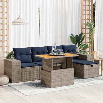 vidaXL 6-delige Loungeset met kussens poly rattan acacia, Verzenden, Nieuw, Loungeset