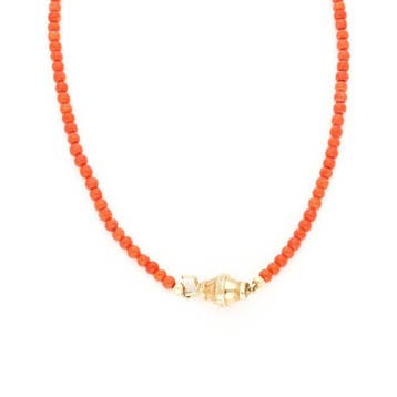 Halsketting - 14 karaat Geel goud - Bloedkoraal, Sieraden, Tassen en Uiterlijk, Nieuw