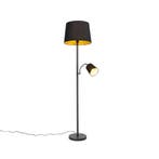 Klassieke vloerlamp zwart met goud en leeslampje - Retro, Verzenden, Nieuw, Classic-antique
