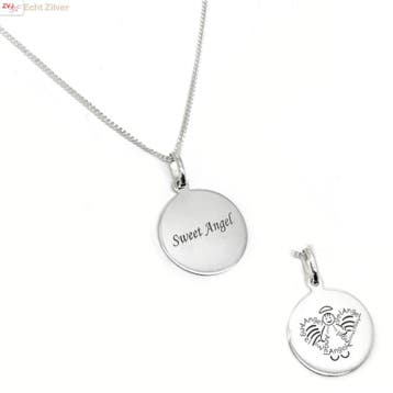 Zilveren gourmet ketting met zilveren sweet angel munt hange, Verzenden, Nieuw, Zilver