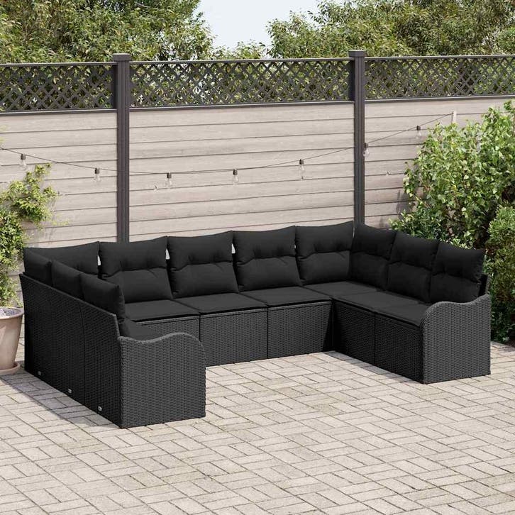 vidaXL Tuin Sofa Set 9 st Zwart poly rattan, Tuin en Terras, Tuinsets en Loungesets, Nieuw, Meer dan 8 zitplaatsen, Rotan, Verzenden