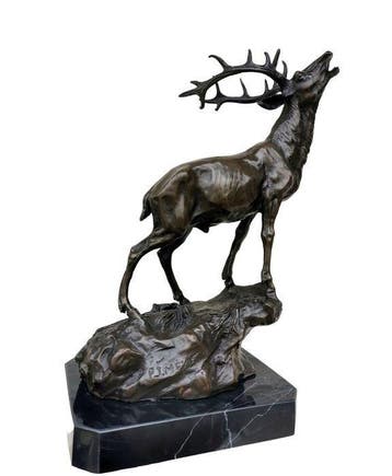 Beeldje - Edelhert - Brons, Marmer