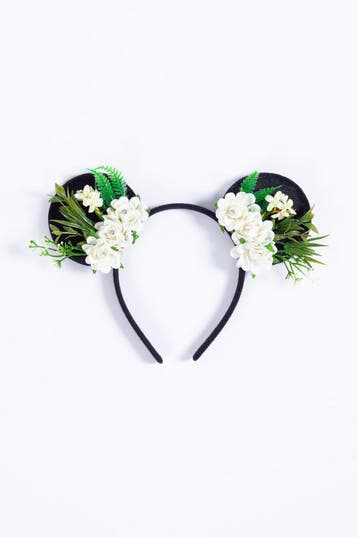 KIMU® Haarband Mouse Oortjes Bloemetjes Wit Strass Steentjes, Kleding | Dames, Ophalen of Verzenden, Nieuw, Carnaval, Accessoires