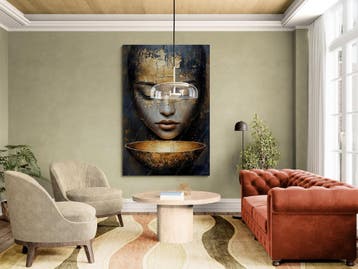 John Joseb Art glasschilderij vrouw grunge stijl goud schaal, 50 – 75, Minder dan 50 cm, Oorspronkelijke maker, Verzenden