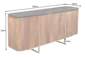 Design Dressoir GATSBY 160cm bruin goud mangohout marmer, Ophalen of Verzenden, Nieuw
