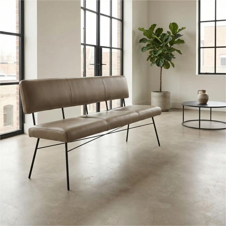 Leren eetkamerbank Solid - Granada Taupe (taupe/bruin) -, Huis en Inrichting, Stoelen, Bruin, Nieuw, Leer, Ophalen of Verzenden