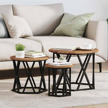 vidaXL Nestbare Bijzettafel 3 st Oud Hout 53 x 53 x 40 cm, Huis en Inrichting, Verzenden, Rond, Nieuw, 50 tot 100 cm
