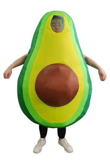 KIMU® Opblaas Kostuum Avocado Pak Opblaasbaar Pak Avocadopak, Carnaval, Nieuw, Overige maten, Ophalen of Verzenden