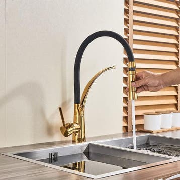 Spoelbak Kraan Zwart-Goud Flex | A-kwaliteit | Scherpe Pr..., Ophalen of Verzenden, Nieuw