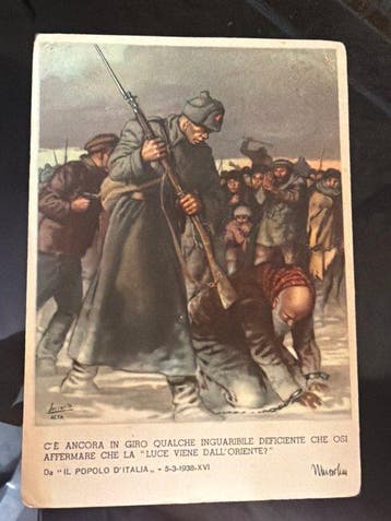 Italië, Rusland - Militaire propagandapostkaart Boccasile,, Gelopen