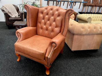 Chesterfield Maarssen Bruin Leren Chesterfield King Fauteuil, Ophalen, Zo goed als nieuw, Leer, Chesterfield