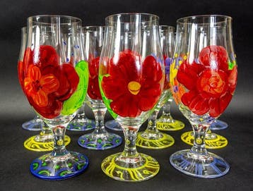 Drinkset - Glas - Set handgeschilderde glazen wijnglazen