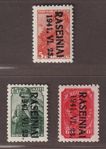 Litouwen 1941 - RASEINIAI 1-7 III K, omgekeerde opdrukken, Gestempeld