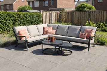 VDG Santos/Rhodos loungeset - loungebank - antraciet 3-delig, Verzenden, Nieuw, Hout, Loungeset