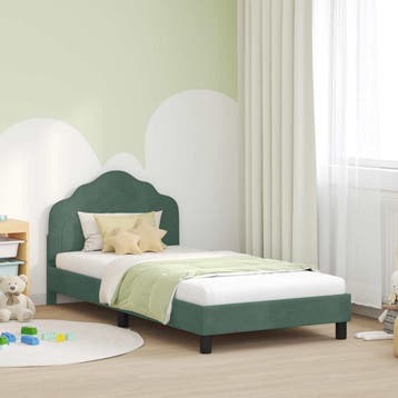 vidaXL Bedframe voor kinderen met hoofdbord Zeegroen 90 x, Verzenden, Nieuw, Groen, Stof