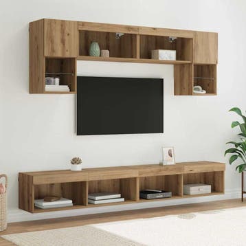 vidaXL TV Wand Eenheden met LED 6 st Artisan Eiken Bewerkt, 100 tot 150 cm, Verzenden, Nieuw, Minder dan 100 cm