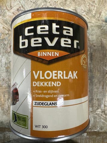 Ceta Bever vloerlak dekkend ZIJDEGLANS - WIT - 0,75 liter, Wit, Nieuw, Ophalen of Verzenden, Lak