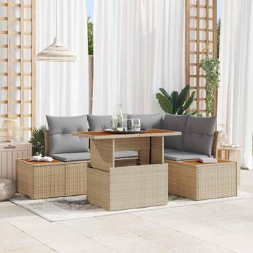 vidaXL Tuin Sofa Set 5 st Beige Poly riet, Verzenden, Nieuw, Rotan, 5 zitplaatsen