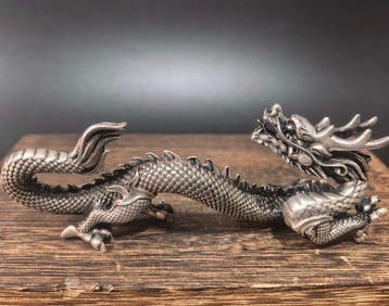 Zilver, Draakensculptuur Beeld - 6 cm (Zonder minimumprijs)