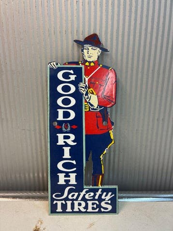 Vintage Goodrich Safety Shoes reclamebord – emaille