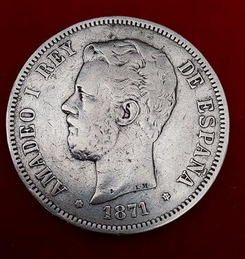 Spanje. Amadeo I. 5 Pesetas 1871 SDM (Zonder minimumprijs)